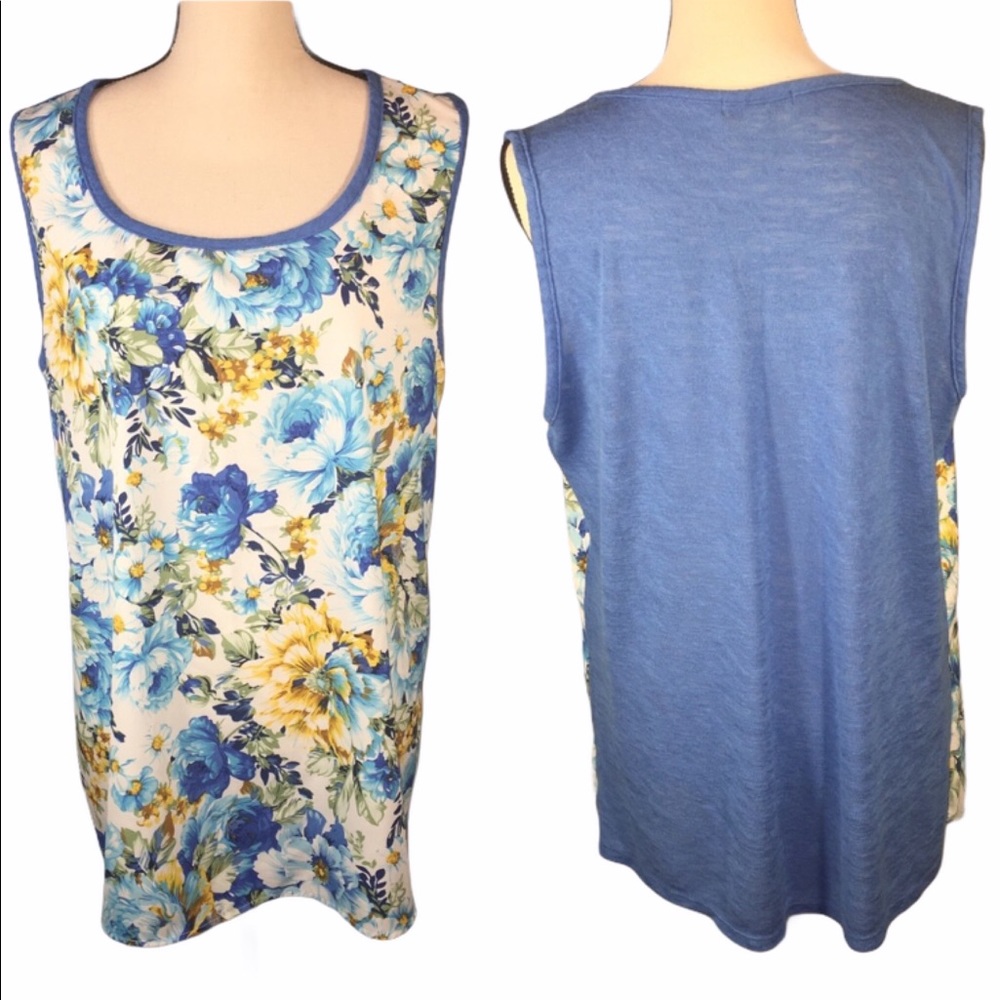 NEW Dressbarn Blue Floral Tank Top Size 1X